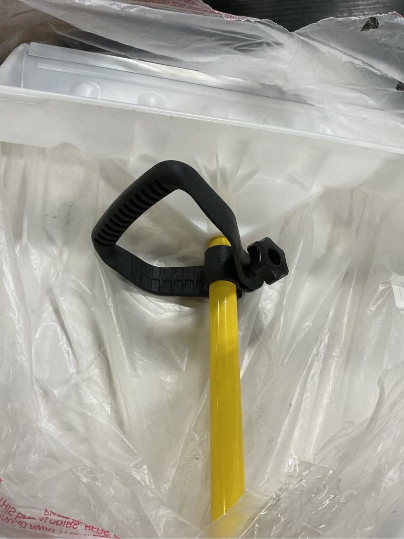 Condition photo showing Good Condition for snow pusher, snow plow shovel with ergonomic dual d-handles & 22'' uhmw blade, lightweight manual snow shovel for driveway, sidewalk & patio yellow 33