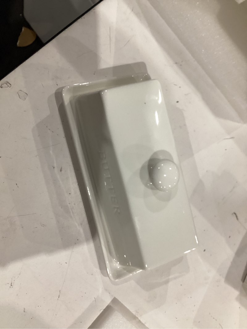 Condition photo showing Good Condition for butter dish with lid,wertioo butter dish with lid for countertop,7.6" x 3.3" butter tray,butter holder for 1 stick.textured tray butter keeper for non slip storage,ceramic - white classic white