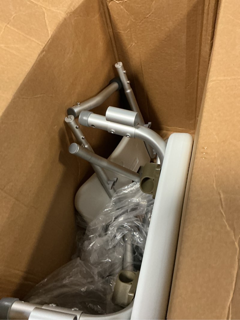 Condition photo showing As Is for wall mounted folding shower seat for seniors & disabled - 360lb heavy duty fold down shower chair with adjustable height, with armrests & backrest - safe bath bench for elderly, pregnant women, adults