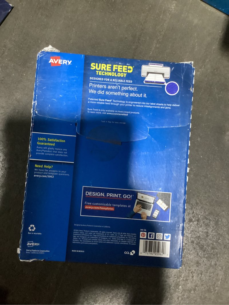 Condition photo showing Good Condition for avery easy peel mailing address labels laser 1 1/3 x 4 white 3500/box 5962