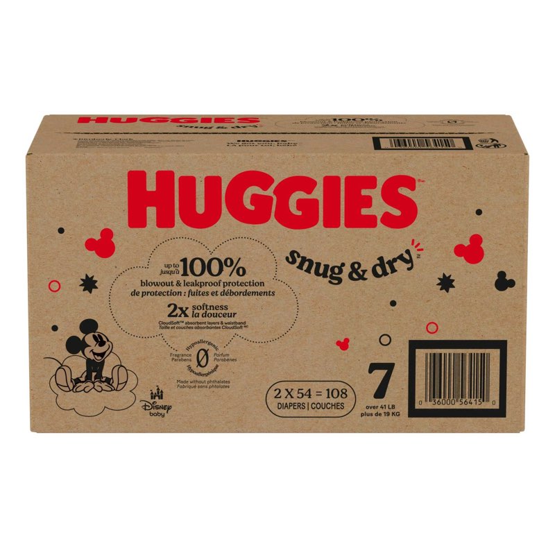 huggies snug & dry baby diapers, size 7 (41+ lbs) 108 count 