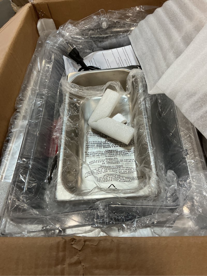 Condition photo showing Good Condition for Electric Chafing Dish, 3 x 3QT Size Electric Chafing Dish Buffet Set with Rotary Knob Adjustable Temp, 700W Electric Buffet Servers and Warmers with Roll Top for Catering 1/3 Size Knob Temperature Adjustment