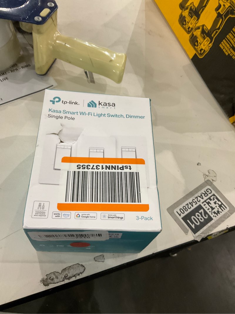 Condition photo showing New/Like New for Kasa Smart Dimmer Switch HS220P3, Single Pole, Needs Neutral Wire, 2.4GHz Wi-Fi Light Switch Works with Alexa and Google Home, UL Certified,, No Hub Required, 3-Pack White, Alexa Compatible 3 Pack
