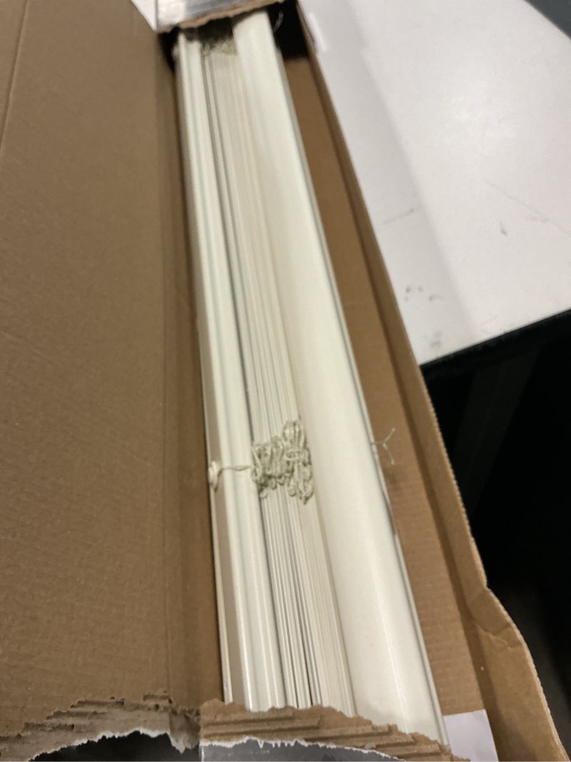 Condition photo showing As Is for cordless room darkening mini blind - 39 inch width, 64 inch length, 1" slat size - alabaster - cordless gii deluxe sundown horizontal windows blinds for interior by achim home decor alabaster 39"w x 64"h