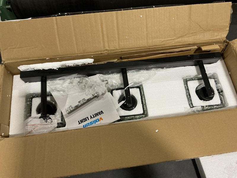 Condition photo showing Good Condition for VOLISUN Crystal Vanity Lights for Bathrooms, 3 Light Bathroom Vanity Light, Modern Matte Black Bathroom Light Over Mirror, Black Bathrooms Lights Fixtures-UL Certificated(Exclude Bulb) Black-Round 3 Light