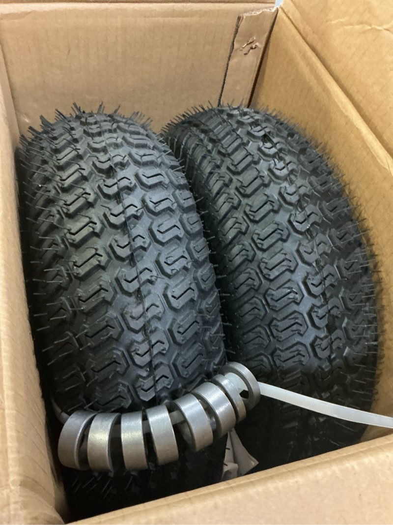 Condition photo showing New/Like New for 13x5.00-6 lawn mower tubeless front tire & wheel assembly 4 ply tubeless, compatible with john deere 100 & 300 series riding mowers with 3" offset hub 13 x 5.00-6"