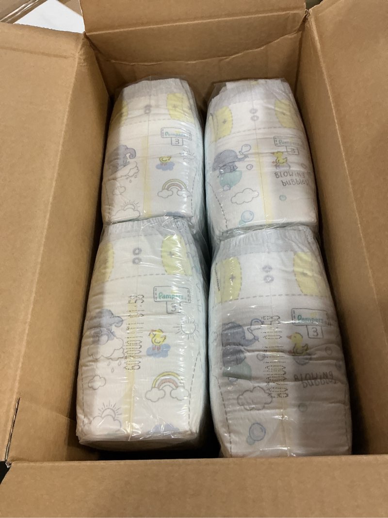 Condition photo showing New/Like New for pampers swaddlers diapers, size 3 (13-26 lbs), 136 count, absorbent, keeps baby dry and comfortable, skin safe disposable baby diaper (packaging may vary) size 3 136