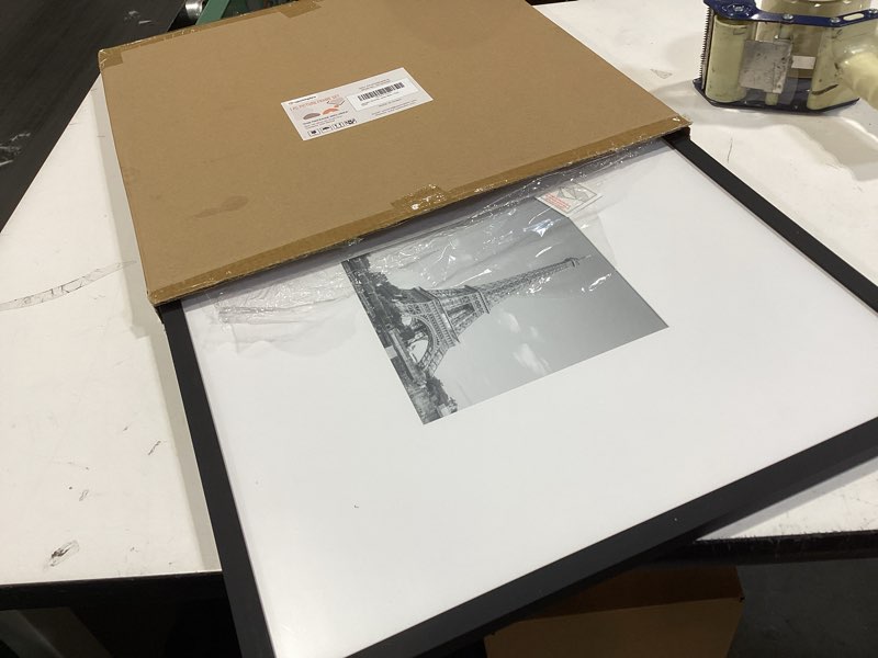 Condition photo showing Good Condition for upsimples 18x18 picture frame, display pictures 8x8 with mat or 18 x 18 without, wall hanging square frames, black, 1 pack black 18x18