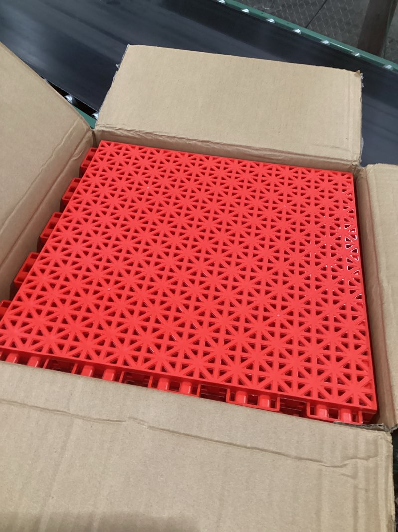 Condition photo showing Good Condition for jxgzyy 24 pcs basketball court tiles, 5/8 inch thick interlocking sport court tiles, non slip pp portable drainage mat for tennis court drain deck pool patio garage red