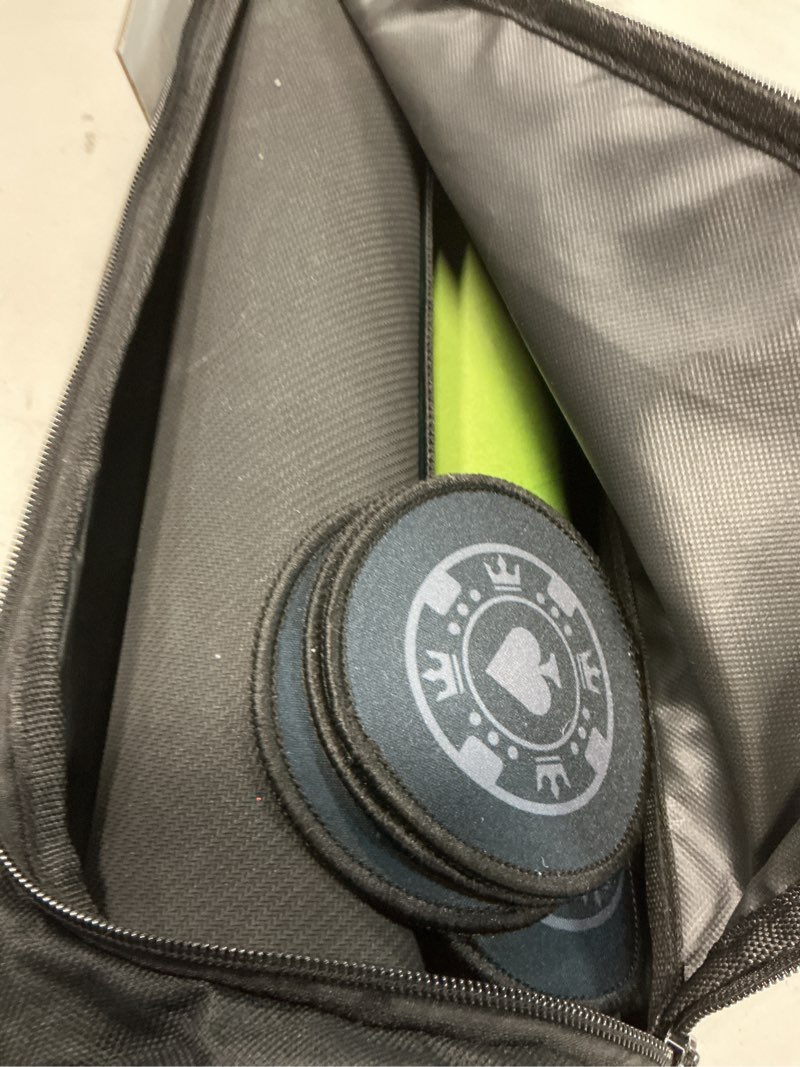 Condition photo showing Good Condition for Newverest Poker Table Top 70" x 30" - Ideal Poker Topper for 6ft and 8ft Folding Tables (30" Width), Texas Hold'em Poker Mat for Home Games Casino Nights | Portable with Zipper Storage Bag in Gift Box Lucky Green