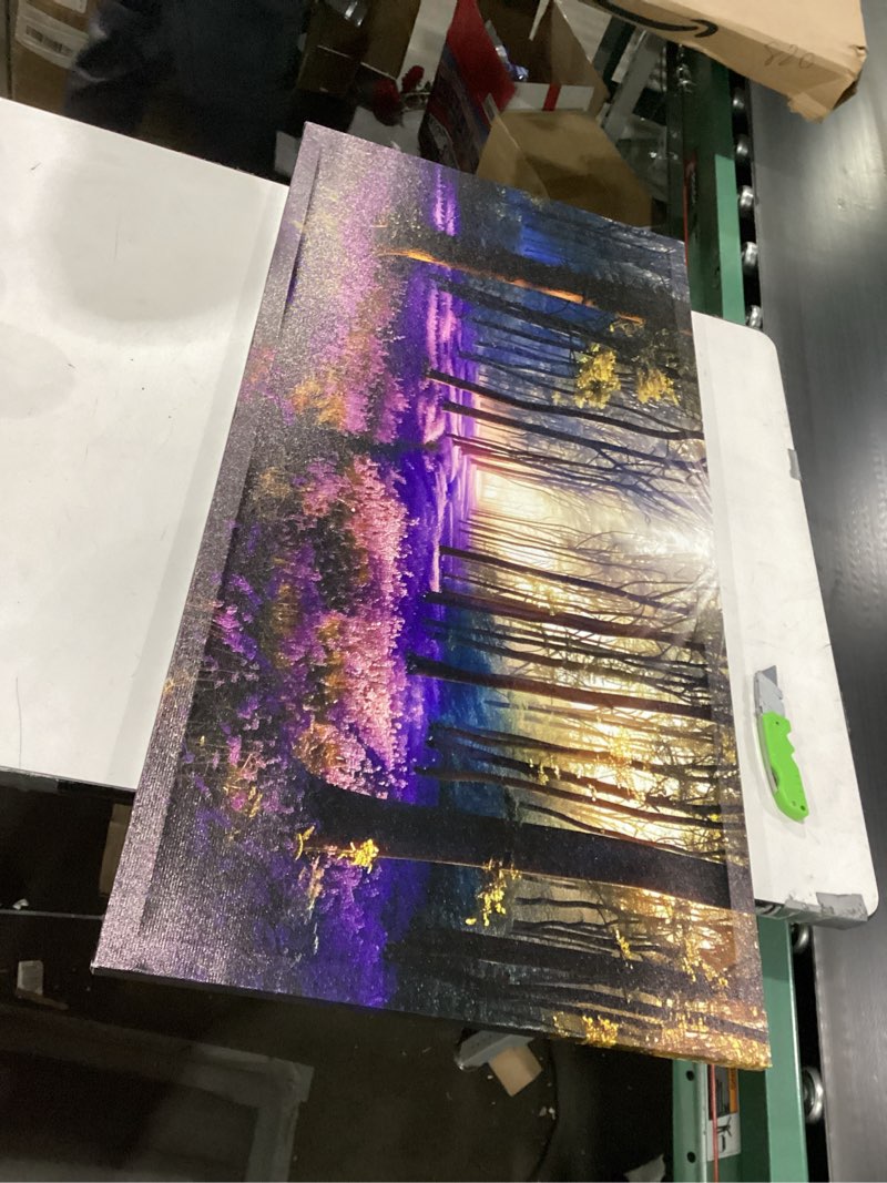 crmotu Purple Landscape Wall Art, Lavender Flower Field Large Artwork, Nature Forest Scenery Canvas 