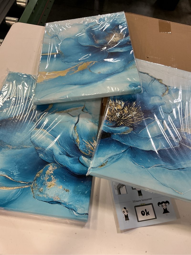 Condition photo showing New/Like New for sechars modern floral wall art turquoise blue flower print with gold accents picture paintings bathroom marble decor (small)