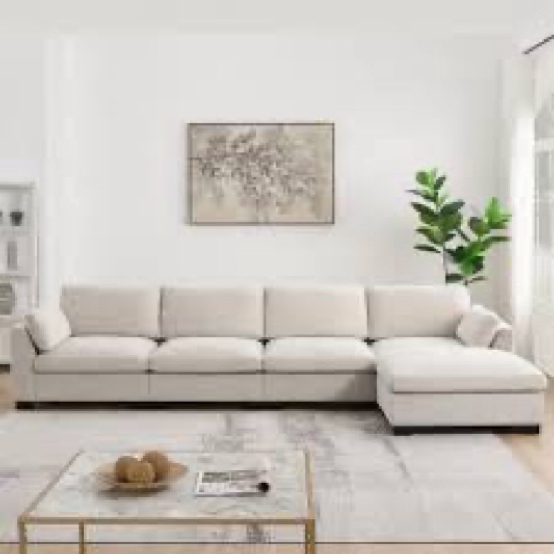 130\" modular sectional sofa, l-shape with folding table and dual-port charging. incomplete 