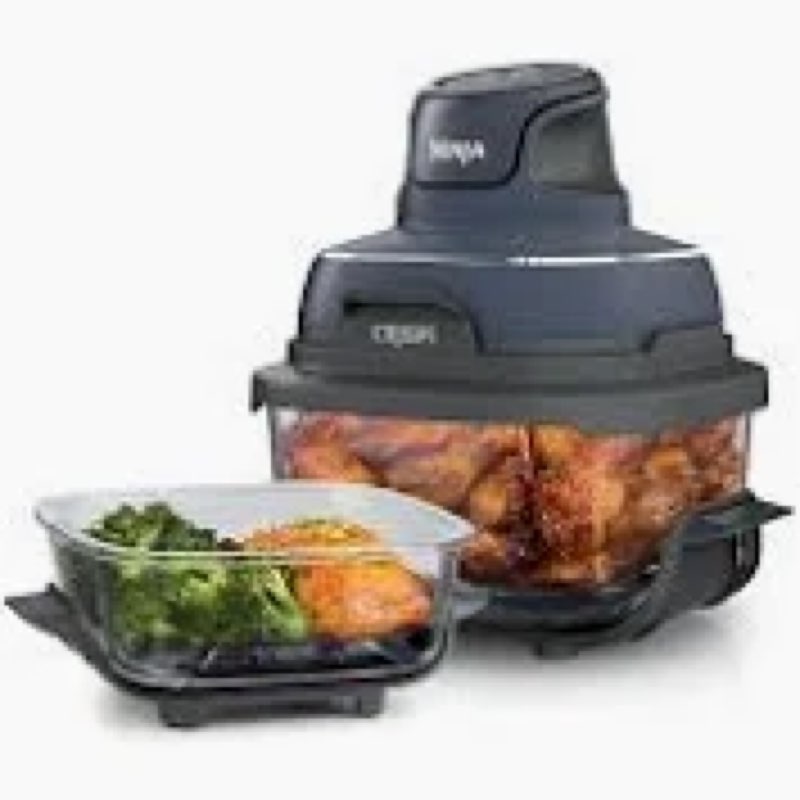 ninja crispi 4-in-1 portable glass air fryer cooking system, 1500w, 4qt & 6-cup tempware glass conta