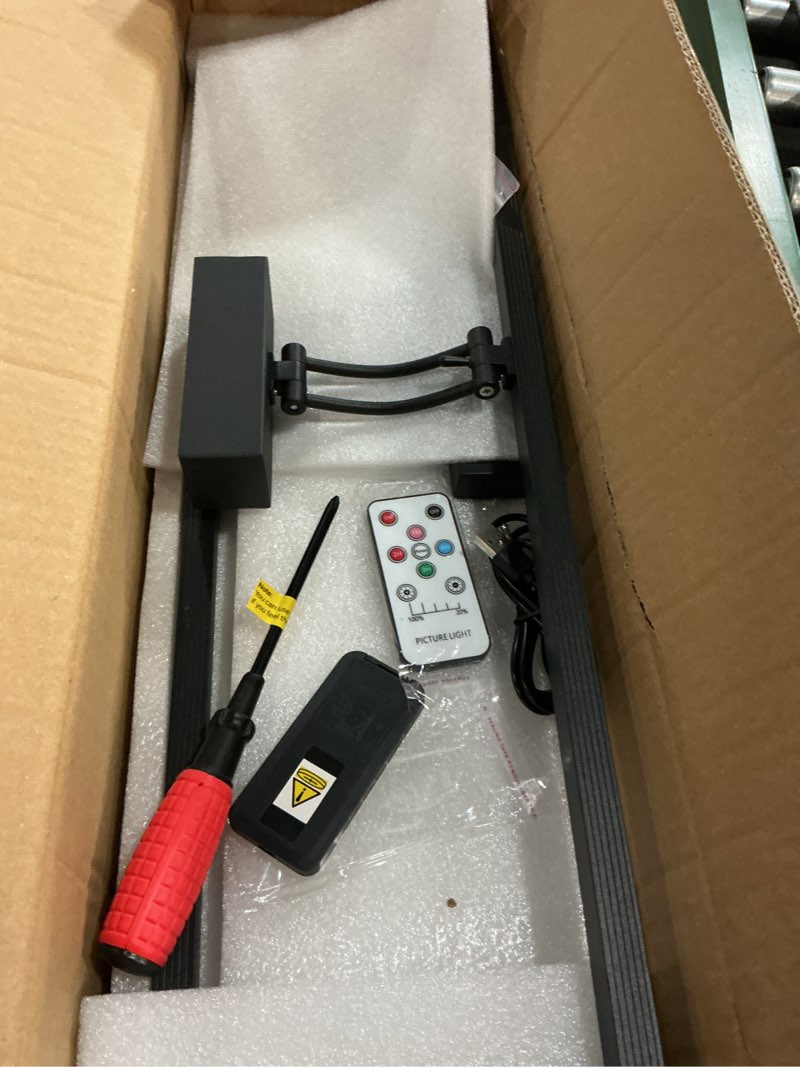 Condition photo showing Good Condition for Picture Lights for Wall, Battery Operated Picture Light 24in Gallery Light for Paintings CCT Dimmable Recharging Battery Wall Light with Remote Control for Living Room Gallery Dartboard 1PC24inches Black