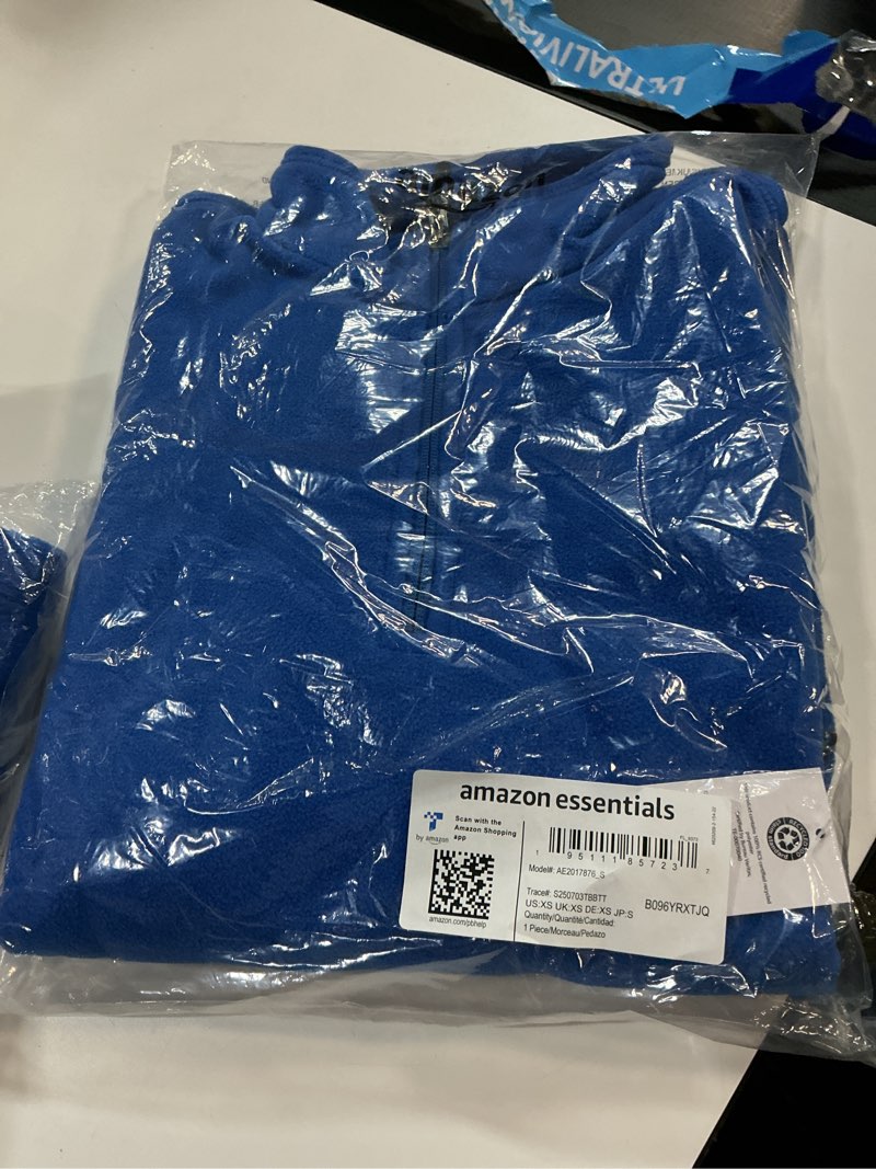 Condition photo showing New/Like New for Amazon Essentials Men's Fleece Jacket, 1/4 Zipper Pullover Recycled Polyester Cobalt Blue X-Small