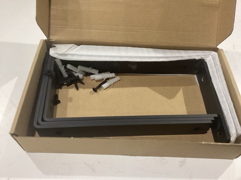 Condition photo showing Good Condition for heavy duty shelf brackets 10 inch, 6 pack floating shelf brackets, l wall shelf bracket for diy decorative with mounting hardware l 10" x h 6" x w1.5" black 6 pack