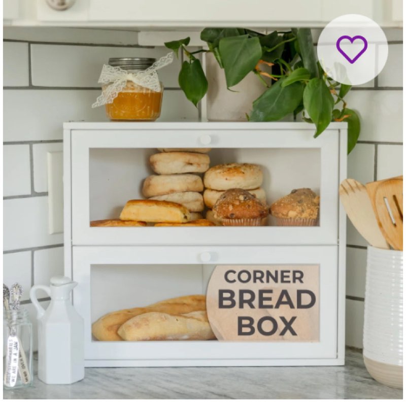 Corner Bread Box For Kitchen Countertop, Double Breadbox, Under Cabinet Organizer, (color may vary ours is black)