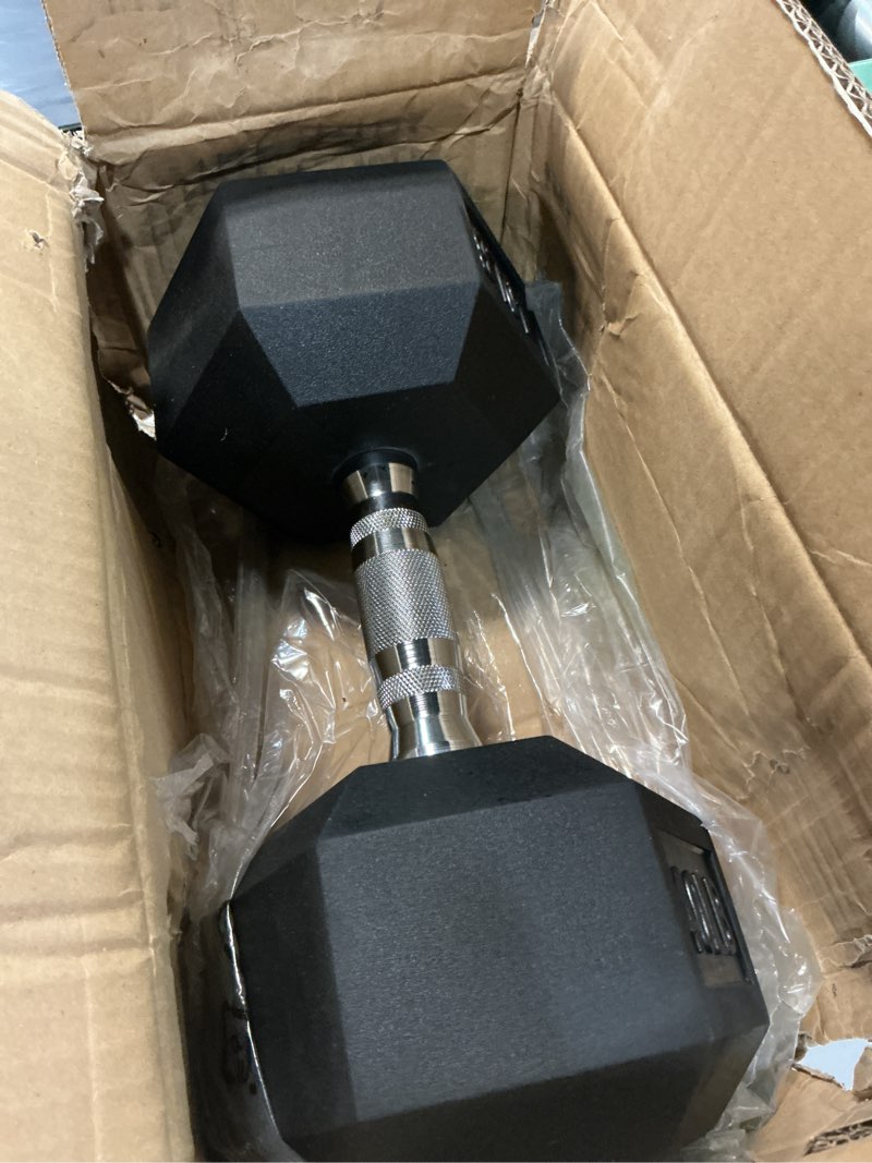 Condition photo showing As Is for amazon basics rubber hex dumbbell hand weight 40 pounds 40 pounds