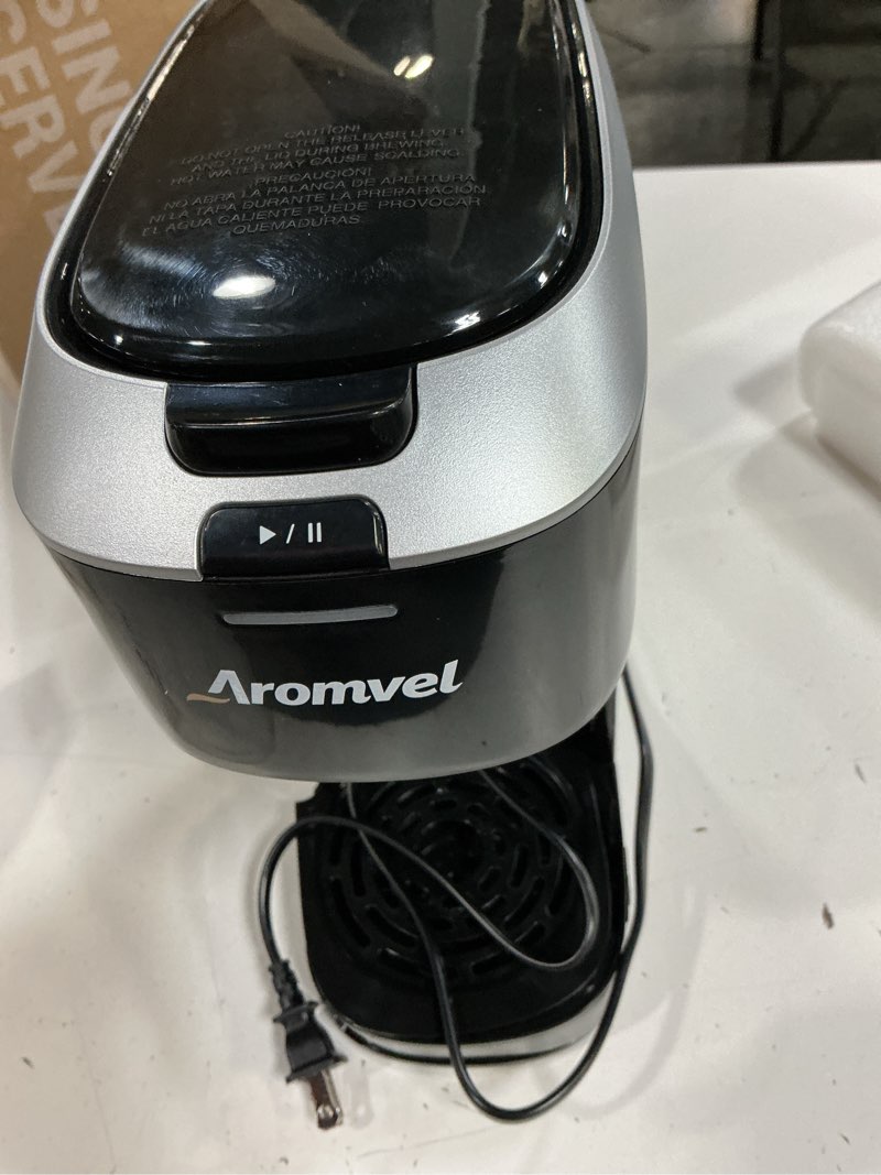 Condition photo showing Good Condition for single serve coffee maker for k cup pods, one button coffee maker, 6-14oz brew sizes, fits travel mug, compact for small kitchen, office, dorm, rv, silver