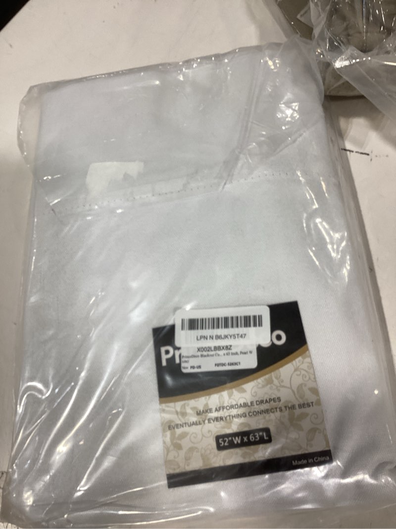 Condition photo showing Good Condition for princedeco blackout curtains 63 inches long 100% blackout curtains for bedroom rod pocket linen textured curtains energy saving with white liner, 2 panels(52 x 63 inch, pearl white) 52"w x 63"l (pack of 2) pearl white