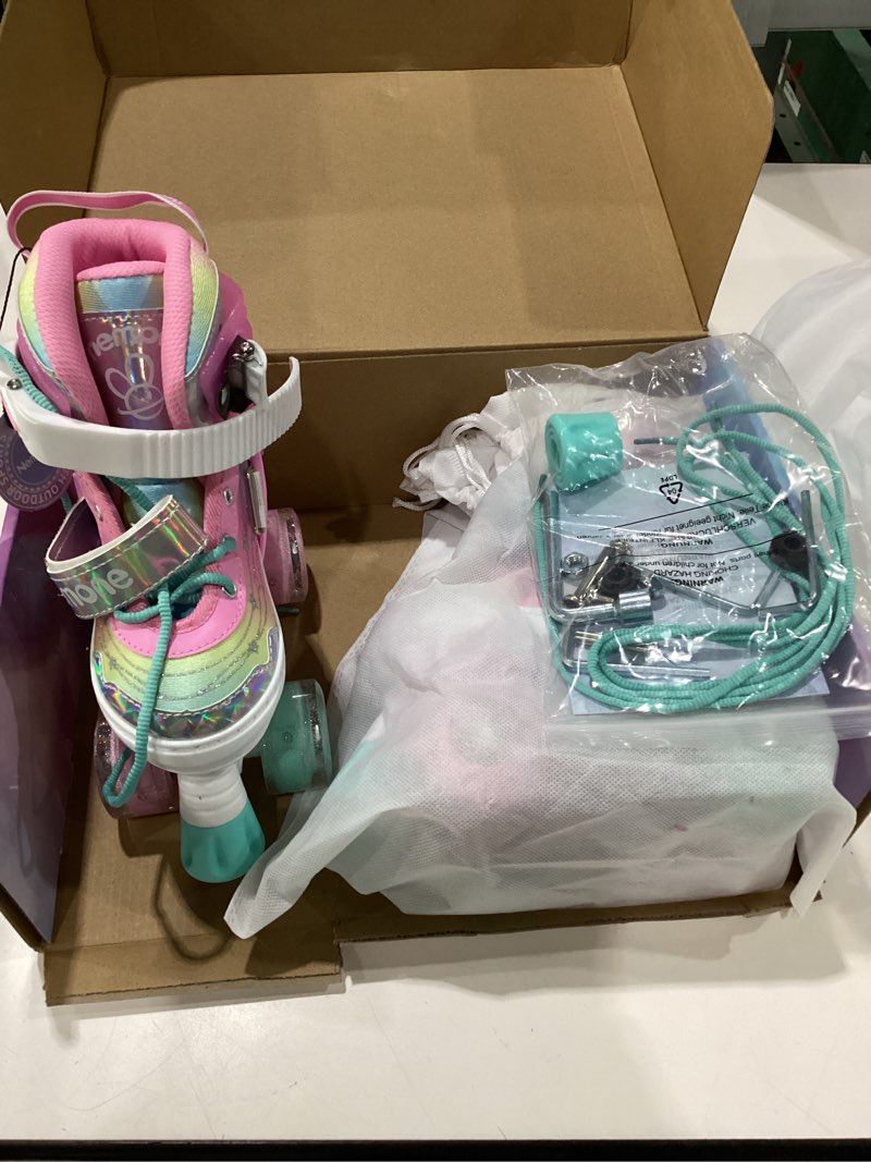 Condition photo showing New/Like New for NEMONE Mermaid 4 Size Adjustable Light up Roller Skates for Girls, Purple Blue Skates for Toddlers, Beginner Kids Butterfly Roller Skates Indoor Outdoor E- Unicorn - Pink Small - Little Kid