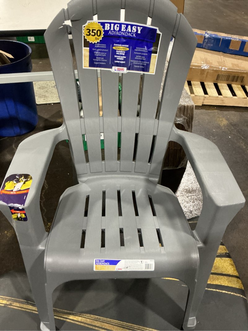 Condition photo showing As Is for adams patio stackable charcoal plastic frame stationary adirondack chair with slat seat