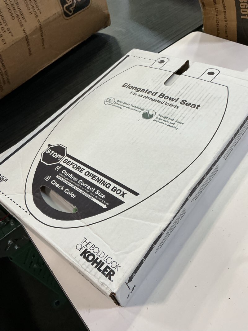 Condition photo showing New/Like New for kohler 4636-rl-0 cachet readylatch elongated toilet seat slow close, soft close toilet seat quiet lid, contoured grip-tight bumpers installation hardware, apartment essentials, white white elongated ready latch