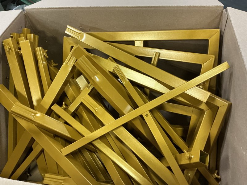 Condition photo showing As Is for fomcet 10x10ft backdrop stand heavy duty gold adjustable pipe and drape | heavy duty backdrop stand with base metal square arch frame for parties wedding birthday photography background decorations gold 10 x 10 ft(hxw)