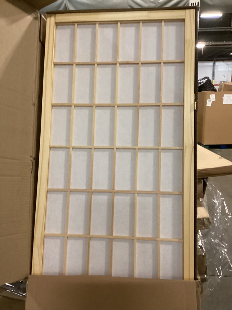Condition photo showing Good Condition for Roundhill Furniture Oriental Shoji 4 Panel Screen Room Divider, Natual