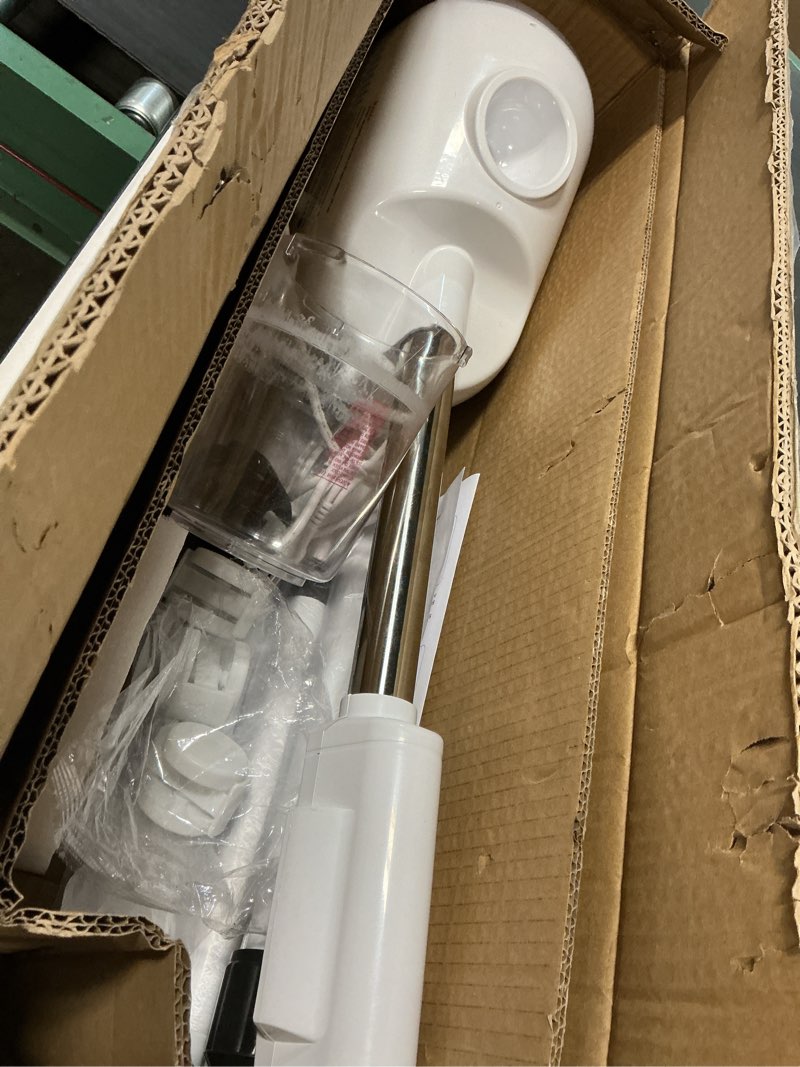 Condition photo showing As Is for professional facial steamer with hot mist function, stand facial steamer on wheels, height adjustable & 360° rotatable nozzle, use at home & salon spa button