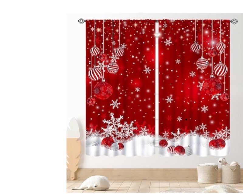 TKUYO Christmas Curtains, Red White Snowflakes Xmas Merry Christmas New Year Winter Holiday Party De