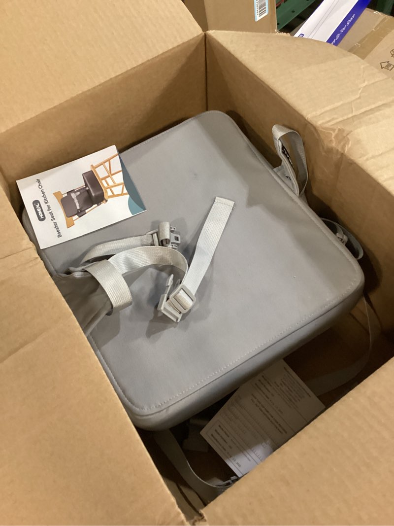 Condition photo showing As Is for HOMEAL Booster Seat for Kitchen Chair - Compact Toddler Dining Seat with Easy-Install Straps & Wipeable Surface - Breathable Fabric Booster Seat for Table - Light Gray Light Grey