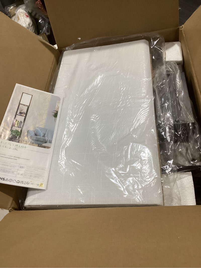 Condition photo showing Good Condition for OUTON Floor Lamp with Shelves, Dimmable Shelf Floor Lamp with Remote Control & 2 USB Charging Ports & Power Outlet, Modern Standing Lamp with 4 Color Temperature for Living Room, Bedroom, Matte Black