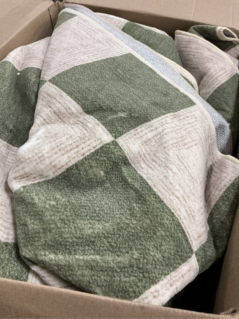 Condition photo showing As Is for kiginara washable green checkered rug 8x10, non-slip low pile area rug for living room, bedroom, nur