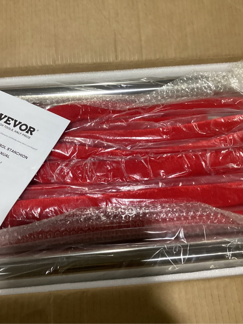 vevor stanchions and velvet ropes 8pcs, hollow base with stainless steel post, 4 red velvet ropes an
