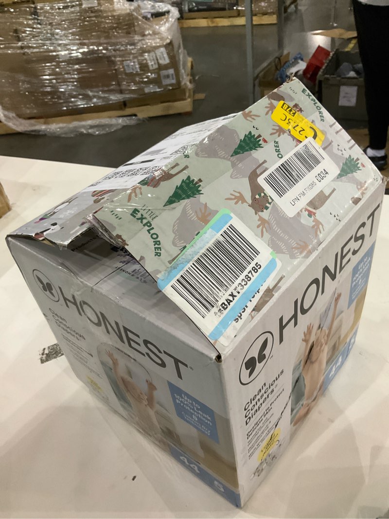 Condition photo showing As Is for The Honest Company Clean Conscious Diapers for Delicate Skin | Up to 100% Leakproof | Hypoallergenic, Fragrance Free | Winter '25 Limited Edition Prints | Club Box, Size 5 (27+ lbs), 44 Count Size 5 (44 Count) Adorably A-moosing + Winterwear Wags
