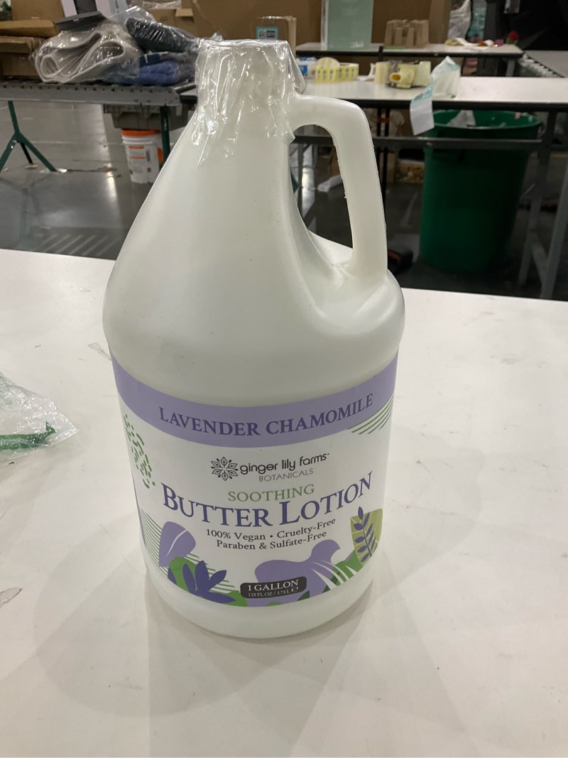 Condition photo showing New/Like New for Ginger Lily Farms Botanicals Soothing Butter Lotion for Dry Skin, 100% Vegan & Cruelty-Free, Lavender Chamomile Scent, 1 Gallon Refill (128 fl oz) Lavender Chamomile 128 Fl Oz (Pack of 1)