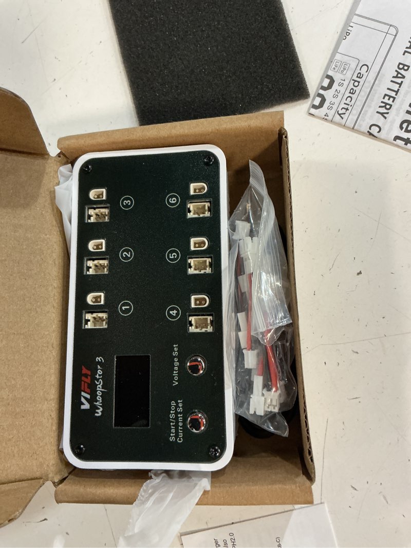 Condition photo showing New/Like New for vifly whoopstor v3 6 ports 1s lipo battery storage charger and discharger with lcd display tiny whoop charger with ph2.0 and bt2.0 connectors white