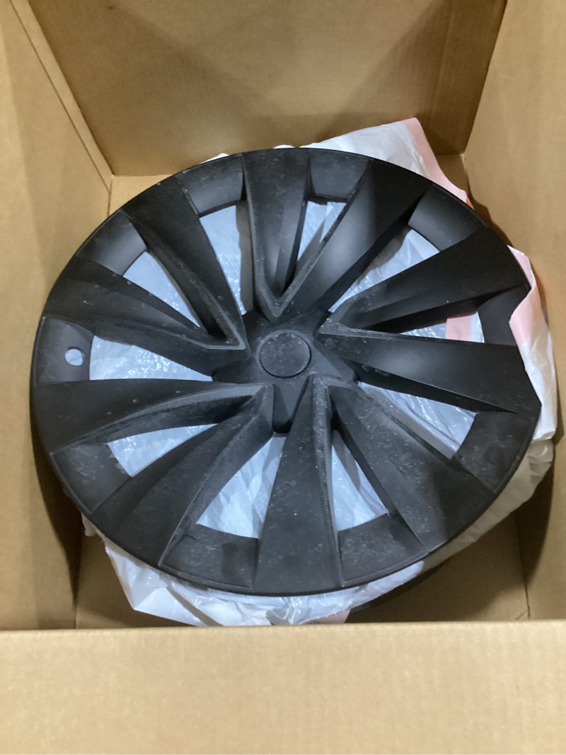 Condition photo showing As Is for for Tesla Model Y 20 Inch Helix Wheel Cover Hubcaps Hub Cap ABS Cover Set of 4 Matte Black Tesla Model Y Accessories