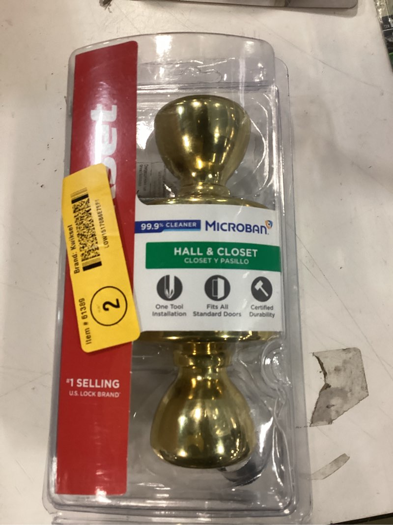 Condition photo showing New/Like New for Kwikset Tylo Hall/Closet Knob  Universal Handing Doorknob Polished Brass