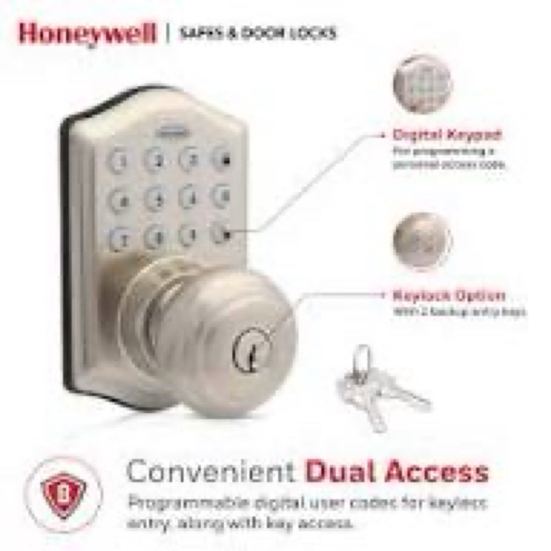 honeywell satin nickel digital knob electronic keypad entry door lock
