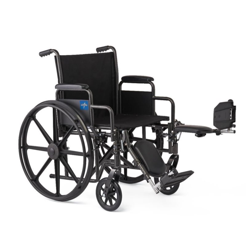 Medline Comfortable Folding Wheelchair with Swing-Back  Desk-Length Arms and Elevating Footrests  18”W x 16”D Seat