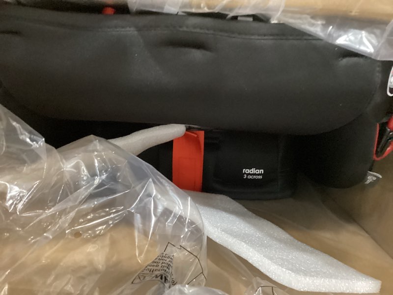 Condition photo showing New/Like New for diono radian 3r, 3-in-1 convertible car seat, rear facing & forward facing, 10 years 1 car seat, slim fit 3 across, jet black radian 3r fits 3 across black jet