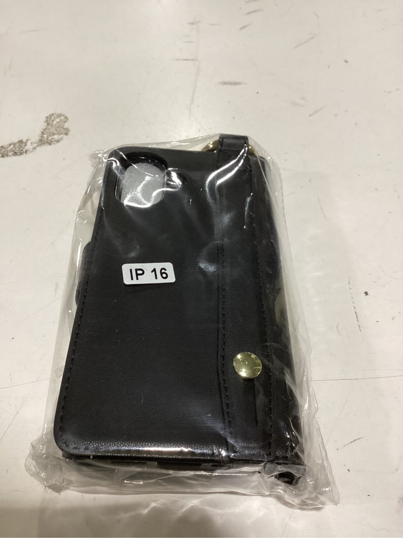 Condition photo showing New/Like New for Vofolen for iPhone 16 Case with Card Holder Crossbody Strap Leather Flip Case with Magnetic Clasp Kickstand Zipper Pocket Metal Ring Heavy Duty Protective Wallet Phone Case for Women, Black