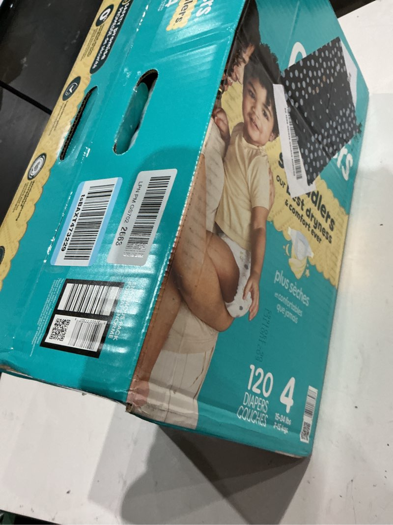 Condition photo showing New/Like New for pampers swaddlers diapers, size 4 (15-34 lbs), 120 count, absorbent, keeps baby dry and comfortable, skin safe disposable baby diaper (packaging may vary) size 4 120