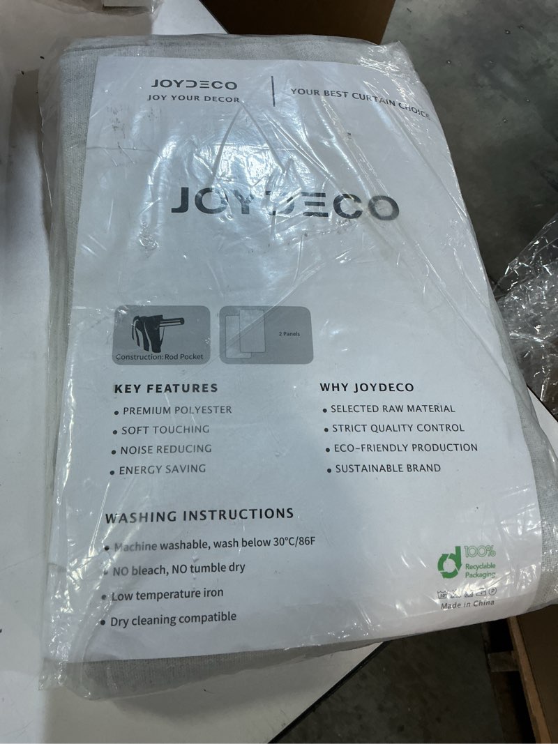 Condition photo showing New/Like New for joydeco blackout curtains for bedroom - 108 inch long 100% light blocking 2 panels set white drapes, thermal insulated room darkening curtains, linen textured for living room, rod pocket & back tabs white 52"w x 108"l (pack of 2)