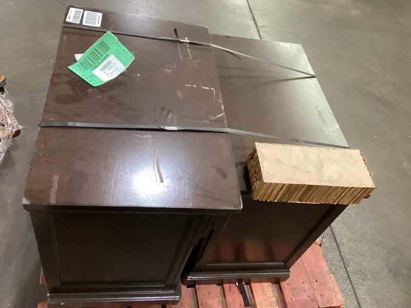 Condition photo showing As Is for damaged *signature design by ashley porter classic 2 drawer nightstand with dovetail and ball-bearing construction, 29.88\" tall, dark brown