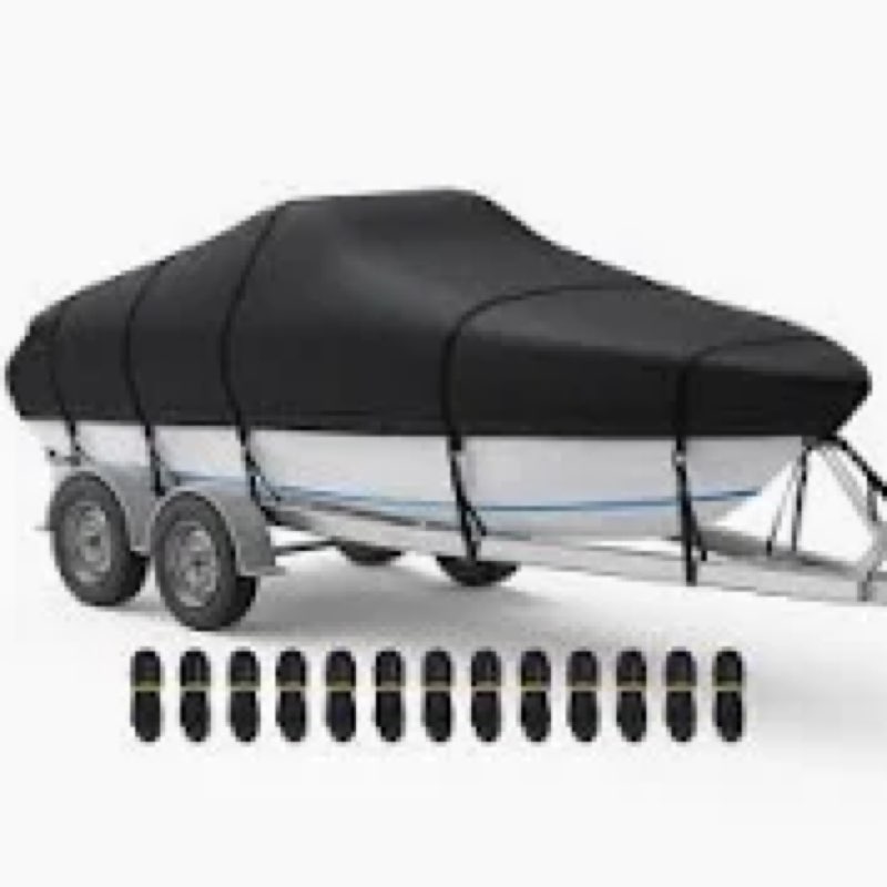 RVMasking Boat Cover, 1400D Heavy Duty Middle Reinforced, Waterproof Trailerable with Storage Bag fo