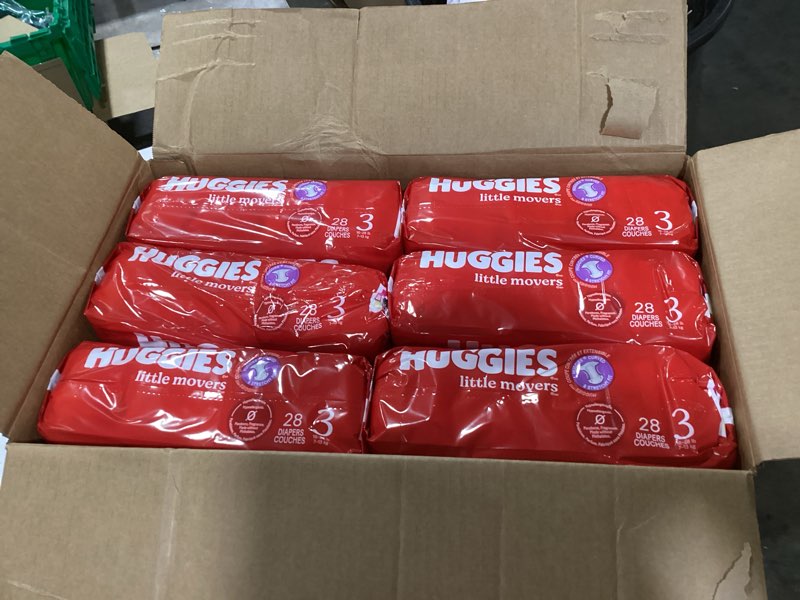 Condition photo showing Good Condition for Huggies Size 3 Diapers, Little Movers Baby Diapers, Size 3 (16-28 lbs), 168 Count (6 Packs of 28), Packaging May Vary